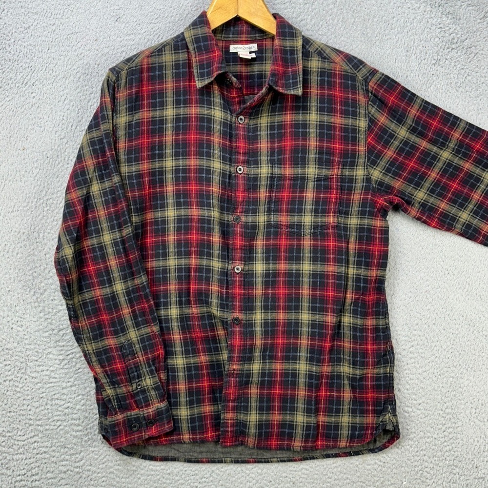 Carbon2Cobalt Shirt Button Up Adult Men Medium Red Blue Plaid Pocket Long Sleeve